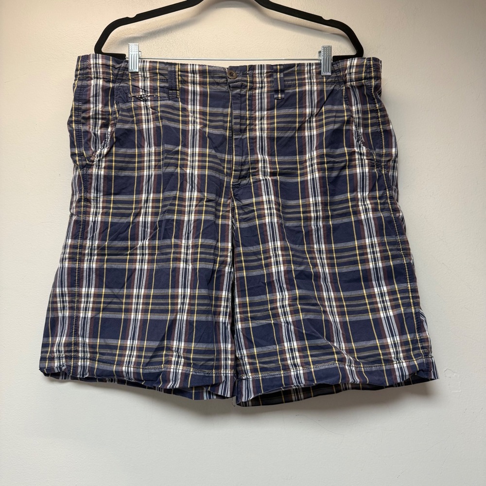 Merona‎ Plaid Shorts Mens 38 Navy Blue Excellent Cotton Flat Front Casual 9094